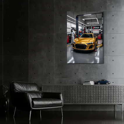 Audi R8 Gold Supercar In Auto Workshop
