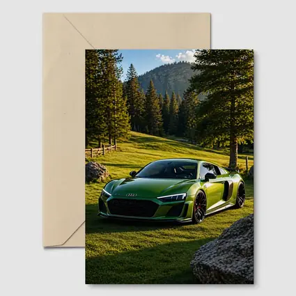 Audi R8 Green Supercar Forest Meadow Setting