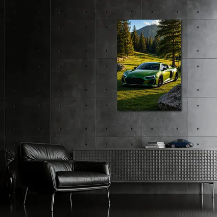 Audi R8 Green Supercar Forest Meadow Setting