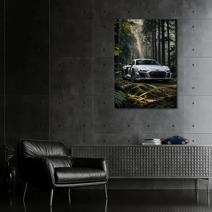Audi R8 Silver Supercar Forest Setting