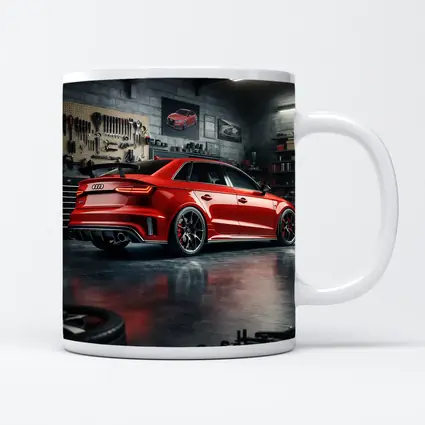 Audi RS3 Red Sedan in Dark Garage