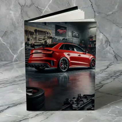 Audi RS3 Red Sedan in Dark Garage
