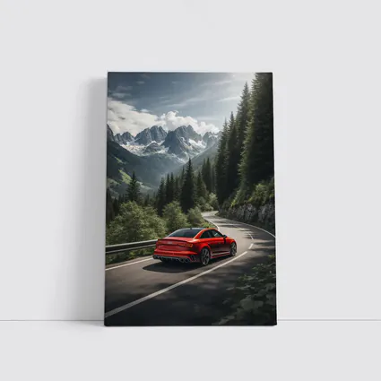 Audi RS4 Red Sedan Mountain Forest Road