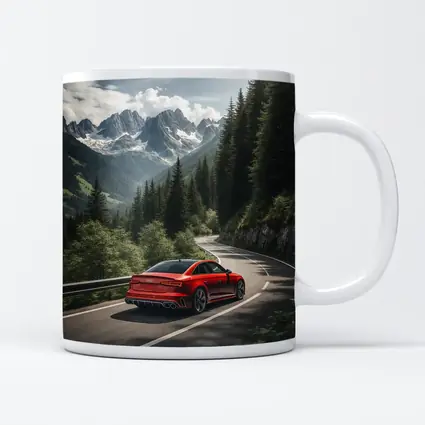Audi RS4 Red Sedan Mountain Forest Road