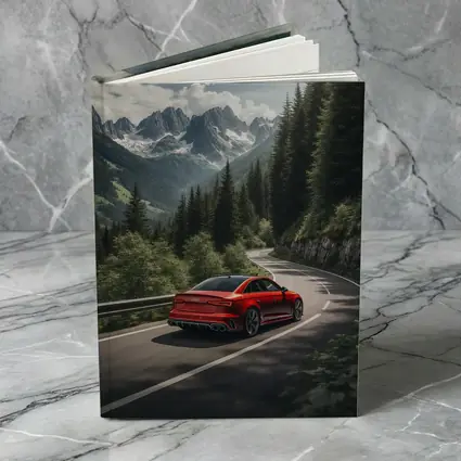 Audi RS4 Red Sedan Mountain Forest Road