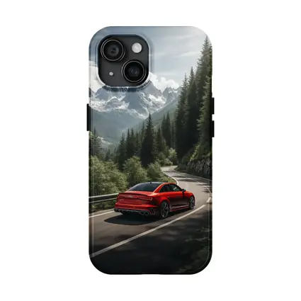 Audi RS4 Red Sedan Mountain Forest Road