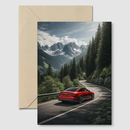 Audi RS4 Red Sedan Mountain Forest Road