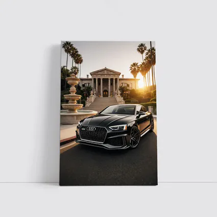 Audi RS5 Black Coupe Mansion Sunset