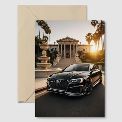Audi RS5 Black Coupe Mansion Sunset
