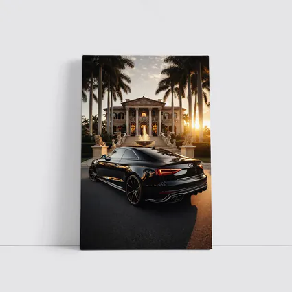 Audi RS5 Black Coupe Luxury Mansion Sunset