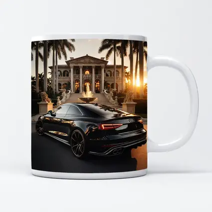 Audi RS5 Black Coupe Luxury Mansion Sunset