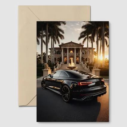 Audi RS5 Black Coupe Luxury Mansion Sunset