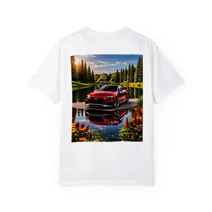 Audi RS5 Red Coupe Lakeside Park Setting