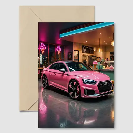 Pink Audi RS5 Inside Neon Ice Cream Shop