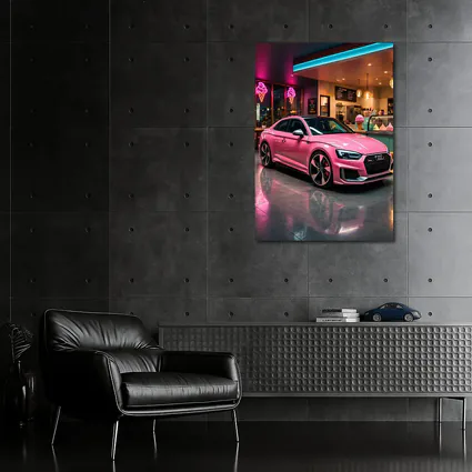 Pink Audi RS5 Inside Neon Ice Cream Shop
