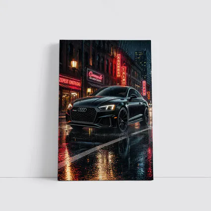 Audi RS5 Black Rainy Neon City Night