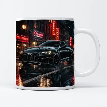 Audi RS5 Black Rainy Neon City Night