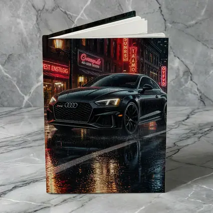 Audi RS5 Black Rainy Neon City Night