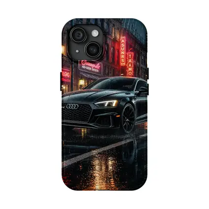 Audi RS5 Black Rainy Neon City Night