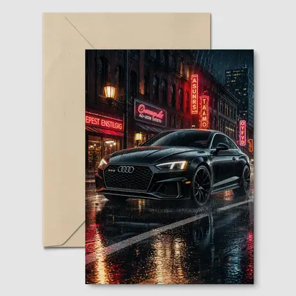 Audi RS5 Black Rainy Neon City Night