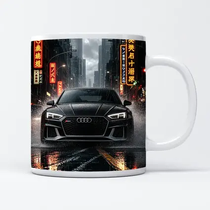 Audi RS5 Black Rainy Neon City Street