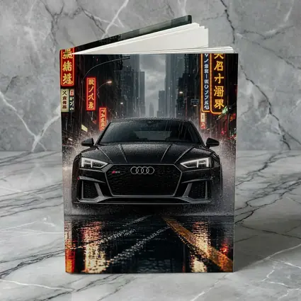 Audi RS5 Black Rainy Neon City Street