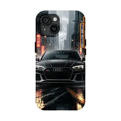 Audi RS5 Black Rainy Neon City Street
