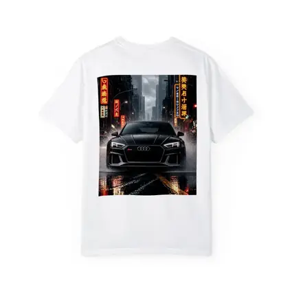 Audi RS5 Black Rainy Neon City Street