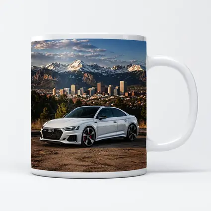 Audi RS5 White Coupe City Mountain Backdrop