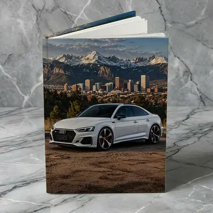 Audi RS5 White Coupe City Mountain Backdrop