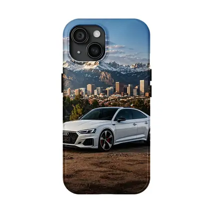 Audi RS5 White Coupe City Mountain Backdrop