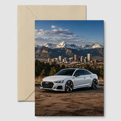 Audi RS5 White Coupe City Mountain Backdrop