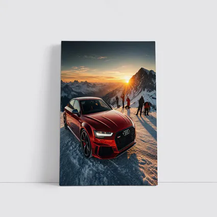 Audi RS6 Red Sedan Snowy Mountain Sunset