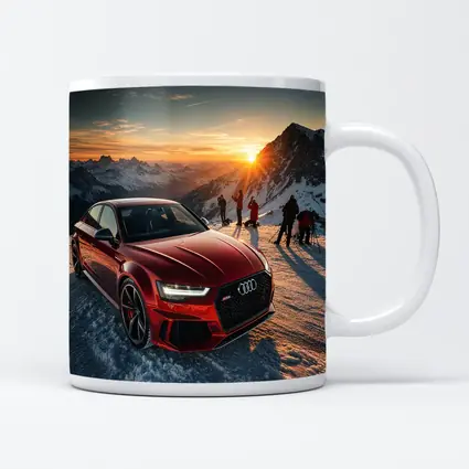 Audi RS6 Red Sedan Snowy Mountain Sunset
