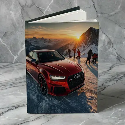 Audi RS6 Red Sedan Snowy Mountain Sunset