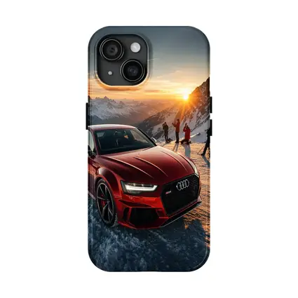 Audi RS6 Red Sedan Snowy Mountain Sunset