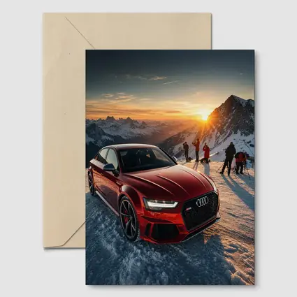 Audi RS6 Red Sedan Snowy Mountain Sunset
