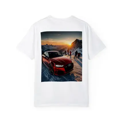 Audi RS6 Red Sedan Snowy Mountain Sunset