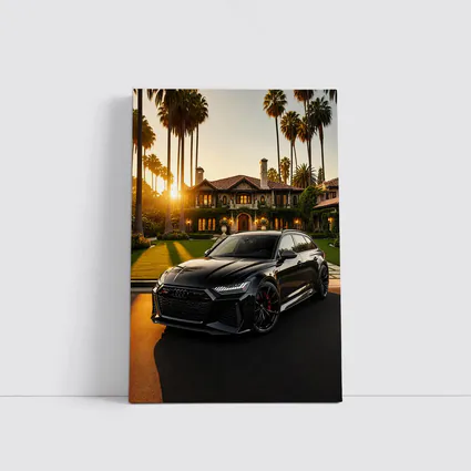 Audi RS6 Black Wagon Mansion Sunset