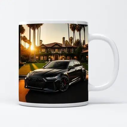 Audi RS6 Black Wagon Mansion Sunset
