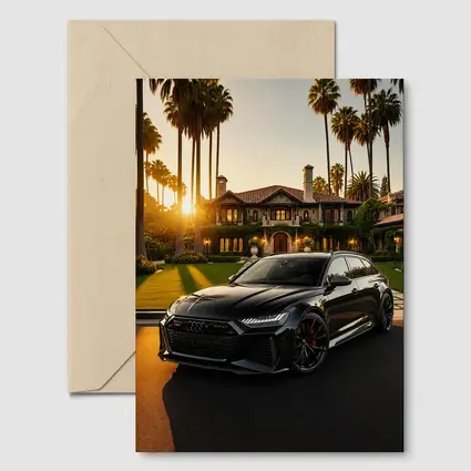 Audi RS6 Black Wagon Mansion Sunset