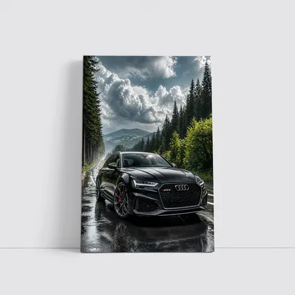 Audi RS6 Black on Rainy Forest Road