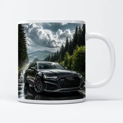 Audi RS6 Black on Rainy Forest Road