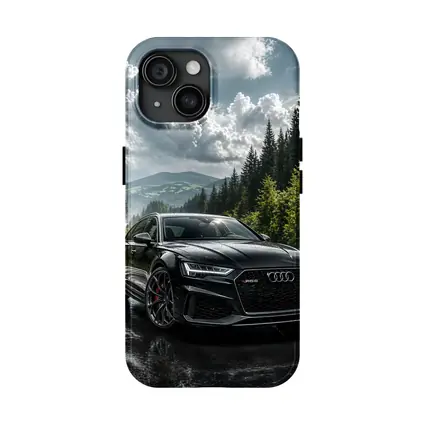 Audi RS6 Black on Rainy Forest Road