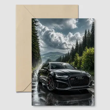 Audi RS6 Black on Rainy Forest Road