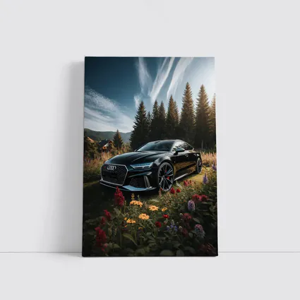 Audi RS7 Black Sedan Forest Meadow Setting
