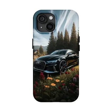 Audi RS7 Black Sedan Forest Meadow Setting