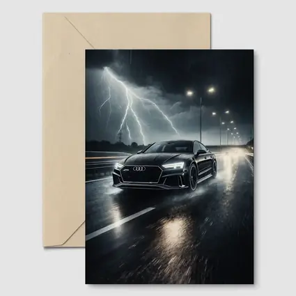 Audi RS7 Black Racing Through Stormy Night