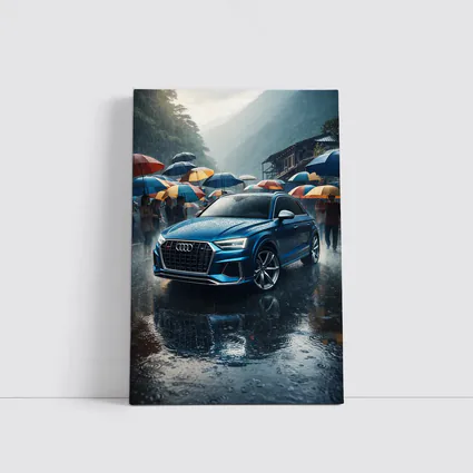 Audi Q8 Blue SUV Rainy Street Scene