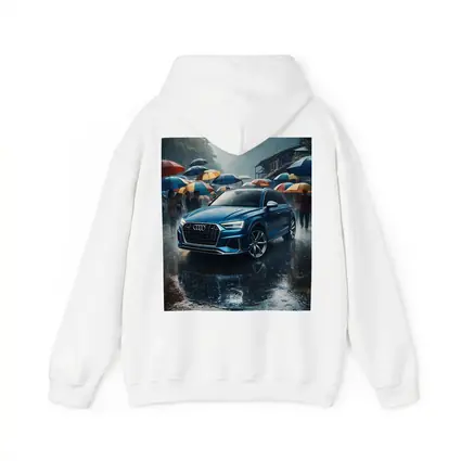 Audi Q8 Blue SUV Rainy Street Scene